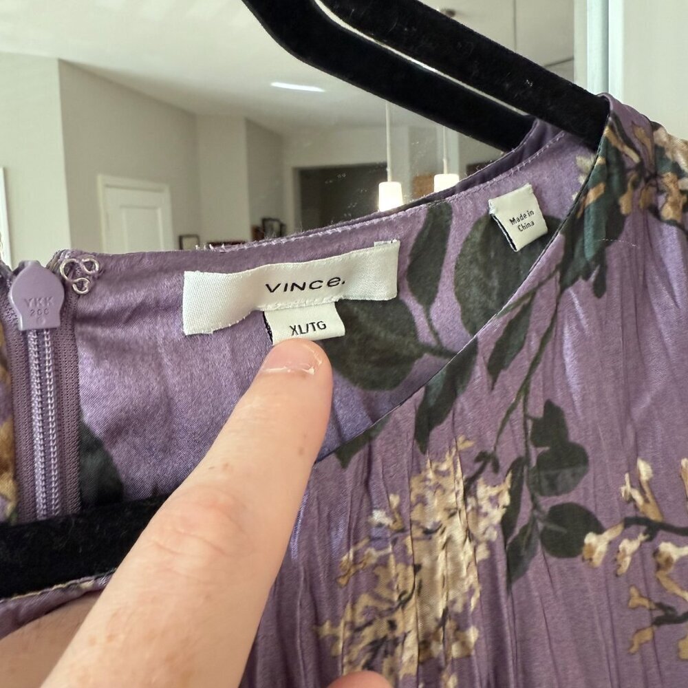 Vince Floral Pleated Sleeveless Midi Dress Purple Size XL - Picture 2 of 4